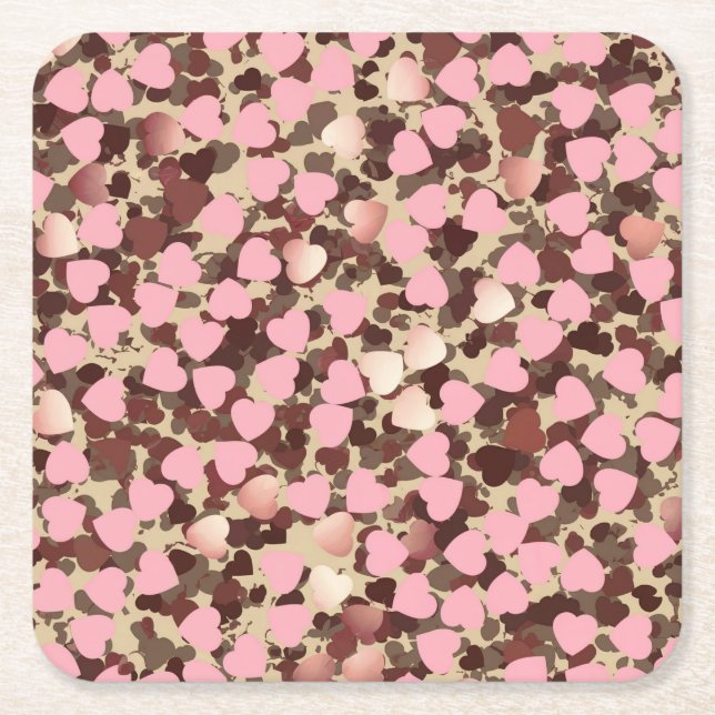 Rosa Rose Gold Hearts Camouflage Untersetzer Set (Vorderseite)