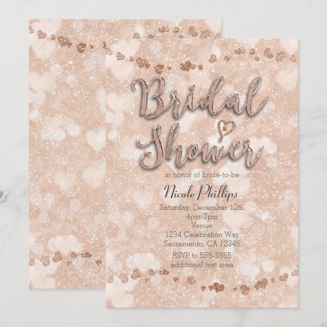 Rosa Rose Gold Herz Bridal Dusche Einladungen (Vorne/Hinten)