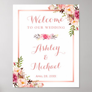 Rosa Rose Gold Hochzeit Begrüßungszeichen Poster