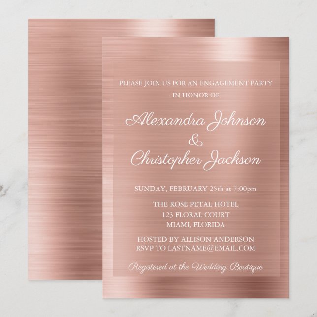 Rosa Rose Gold Hochzeitsparty Einladung (Vorne/Hinten)