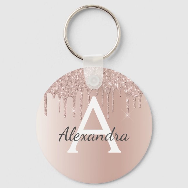 Rosa Rose Gold Imitat Edelstahl Monogramm Schlüsselanhänger (Vorderseite)