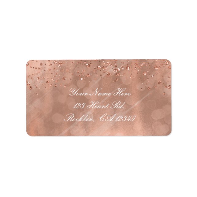 Rosa Rose Gold Imitate Glitzer Glamour Einladung Adressaufkleber (Vorne)