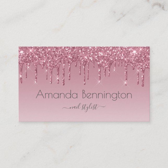 Rosa Rose Gold Imitate Glitzer mit Logo Visitenkarte (Vorderseite)