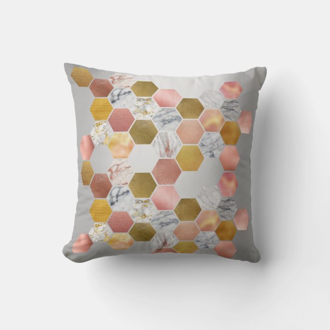 Rosa Rose Gold Imitate Metall Marbella Hexagons Si Kissen (Vorderseite)