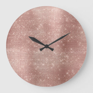 Rosa Rose Gold Imitate Pinselstrich Metallic Diamo Große Wanduhr