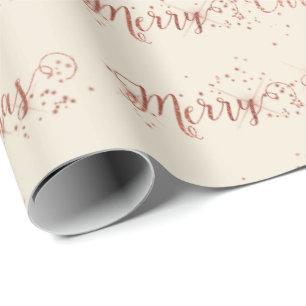 Rosa Rose Gold Ivory Creamy Frohe Weihnachtsschrif Geschenkpapier