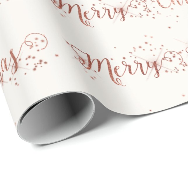 Rosa Rose Gold Ivory White Frohe Weihnachtsschrift Geschenkpapier (Rolleneckpunkt)