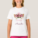 Rosa Rose Gold Kitty Monogram Birthday T-Shirt<br><div class="desc">Blush Pink Princess Kitten oder Cat Birthday Party Imitate Sparkle und Glitzer Rose Gold Blush Pink und Burgundy Geburtstagskleid ist perfekt für eine Rose Gold oder Blush Pink Geburtstagsparty. Diese Monogram Rosa Prinzessin Kitty Birthday Party zerrissenes Shirt ist perfekt für eine mädchenhafte Rosa Geburtstagsparty.</div>