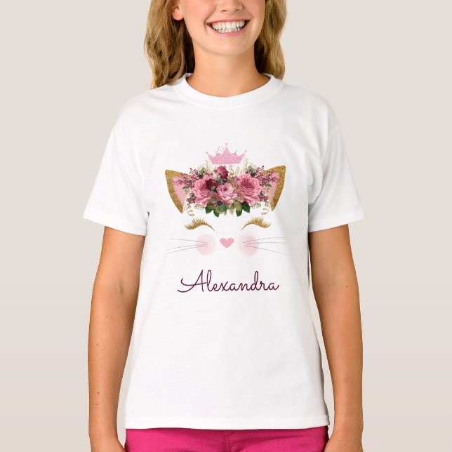 Rosa Rose Gold Kitty Monogram Birthday T-Shirt (Vorderseite)
