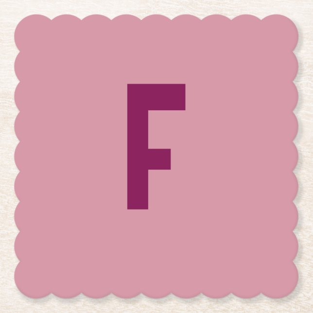 Rosa Rose Gold Letter F Monogram Square skallodier Untersetzer (Vorderseite)