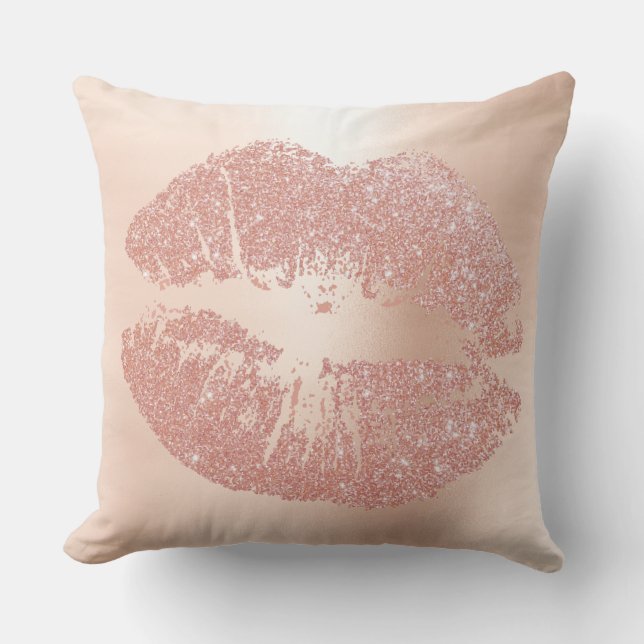 Rosa Rose Gold Lifte Glitzer Rosa Funkelnd Kuss Lu Kissen (Vorderseite)