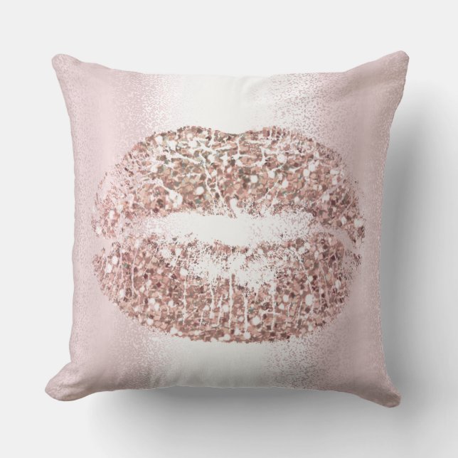 Rosa Rose Gold Lippen Glitzer Pink Makeup Kiss Kissen (Vorderseite)