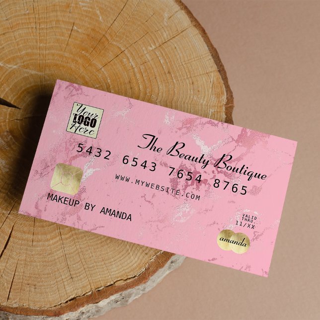 Rosa Rose Gold Luxus-Marmor-Kreditkarte Logo Visitenkarte (Pink Rose Gold Luxury Marble Credit Card Logo )