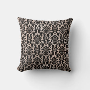 Rosa Rose Gold Metallic Damask Royal Black Lux Kissen