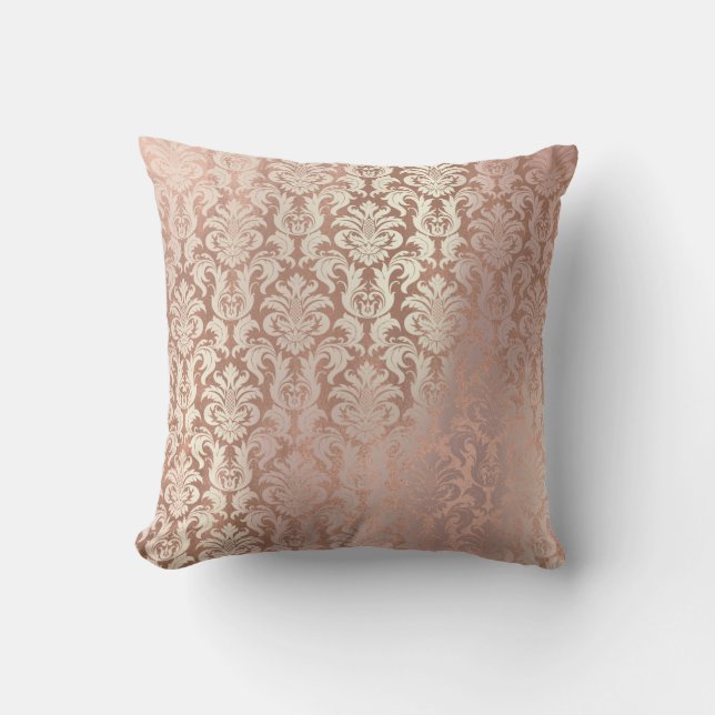Rosa Rose Gold Metallic Damaske Royal Blush Powder Kissen (Vorderseite)