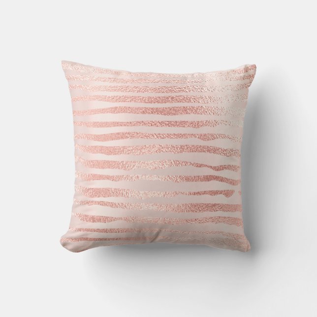 Rosa Rose Gold Metallische Streifen Lines Girl Kissen (Vorderseite)
