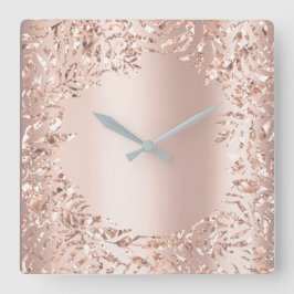 Rosa Rose Gold Metallischer Glitzer Blush Girl Quadratische Wanduhr