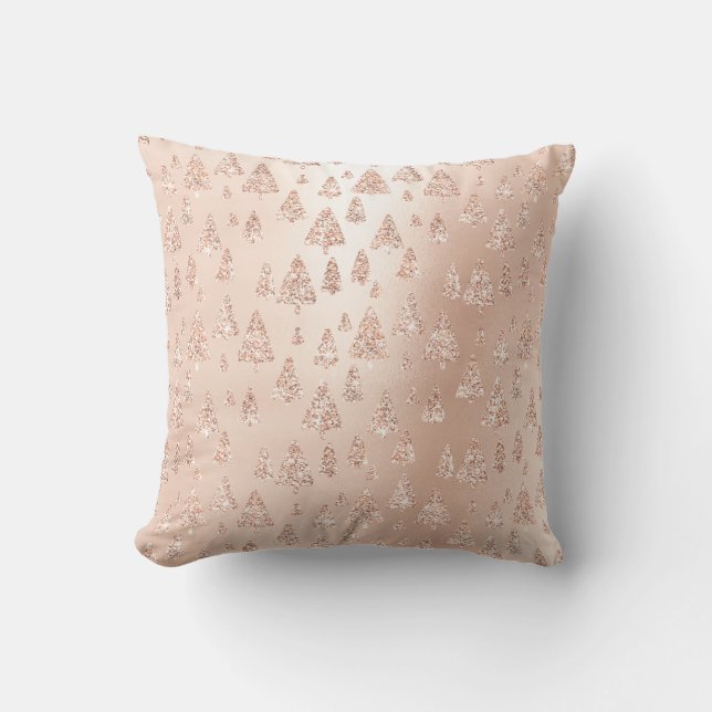 Rosa Rose Gold Metallischer Glitzer Weihnachtsbaum Kissen (Vorderseite)