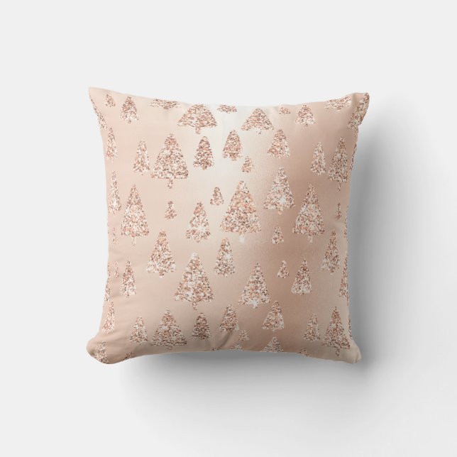 Rosa Rose Gold Metallischer Glitzer Weihnachtsbäum Kissen (Vorderseite)