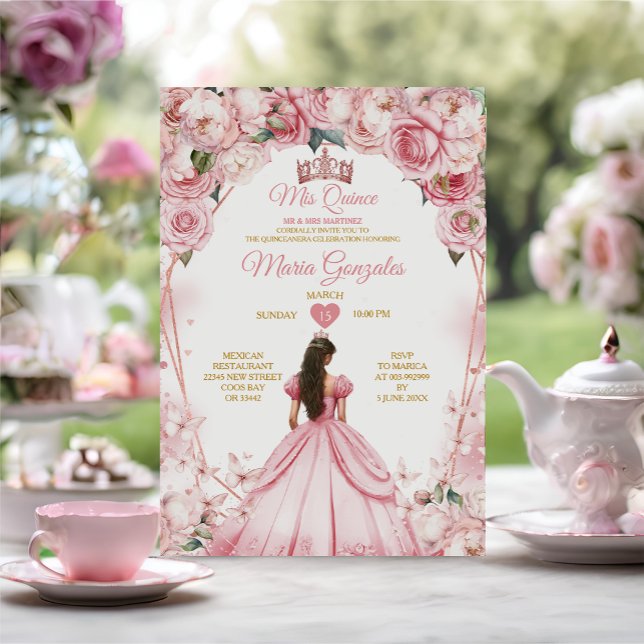 Rosa Rose Gold Mis Quince 15 Anos Quinceñera Einladung (Von Creator hochgeladen)