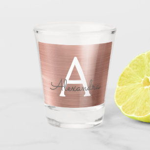 Rosa Rose Gold Moderne Metallische Monogramm Gebur Schnapsglas