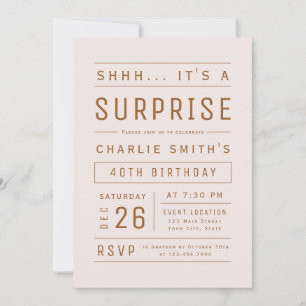 Rosa Rose Gold Moderne Typografie Überraschung Geb Einladung