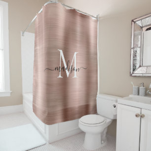 Rosa Rose Gold Monogram Feminine Script Glam Metal Duschvorhang