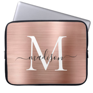 Rosa Rose Gold Monogram Girly Script Bürstenmetall Laptopschutzhülle