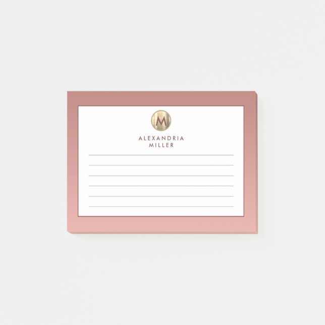 Rosa Rose Gold Monogram Lined Post-it Klebezettel (Vorderseite)