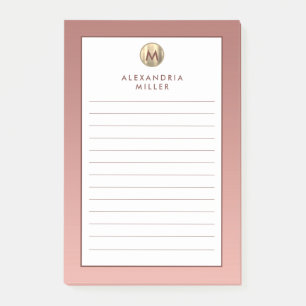Rosa Rose Gold Monogram Lined Post-it Klebezettel