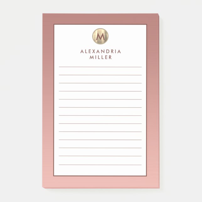 Rosa Rose Gold Monogram Lined Post-it Klebezettel (Vorderseite)