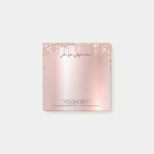 Rosa Rose Gold Name Adress Post-it® Notes Post-it Klebezettel (Vorderseite)