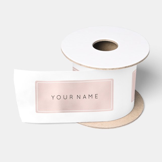 Rosa Rose Gold Name Metallic Minimal rechteckig Satinband (Spule)