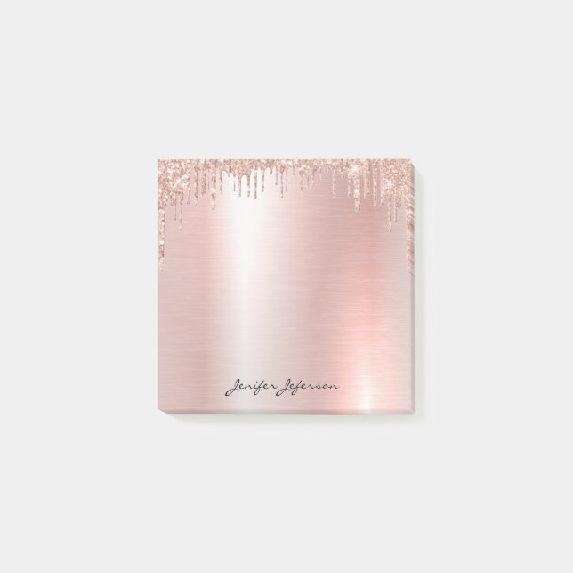 Rosa Rose Gold Name Post-it®-Notizen Post-it Klebezettel (Vorderseite)