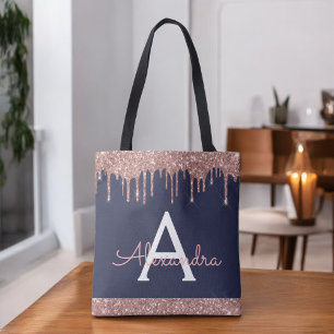 Rosa Rose Gold Navy Blue Glitzer Elegantes Monogra Tasche
