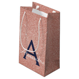 Rosa Rose Gold Navy Blue Glitzer Sparkgram Monogra Kleine Geschenktüte