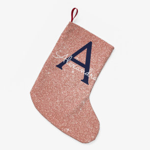 Rosa Rose Gold Navy Blue Glitzer Sparkgram Monogra Kleiner Weihnachtsstrumpf