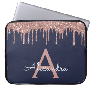 Rosa Rose Gold Navy Blue Glitzer Sparkgram Monogra Laptopschutzhülle