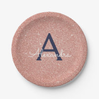 Rosa Rose Gold Navy Blue Glitzer Sparkgram Monogra