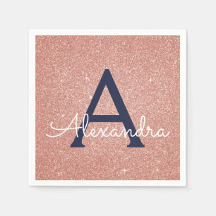 Rosa Rose Gold Navy Blue Glitzer Sparkgram Monogra Serviette
