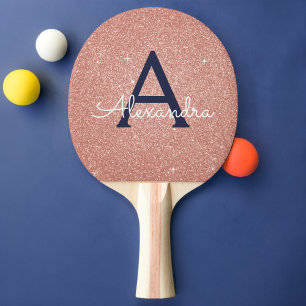 Rosa Rose Gold Navy Blue Glitzer Sparkgram Monogra Tischtennis Schläger
