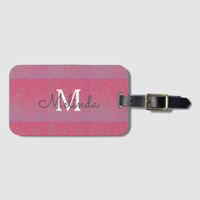 Rosa Rose Gold Ombre Girly Monogram Anfangsname Gepäckanhänger (Vorderseite (Horizontal))