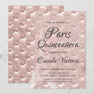 Rosa Rose Gold Paris Quinceñera Feier Einladung