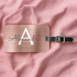 Rosa Rose Gold Pinsel Metal Script Monogram Niedli Gepäckanhänger<br><div class="desc">Rose Gold } Rosa gebürstete Metallfolie Monogramm Name und Anfangskennzeichen für das Gepäck. Diese Taschenmarke ist ideal für Zurück in die Schule,  Arbeit oder Reisen.</div>