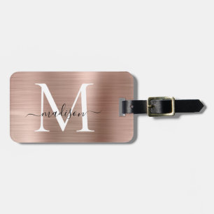 Rosa Rose Gold Pinsel Metal Script Monogram Niedli Gepäckanhänger