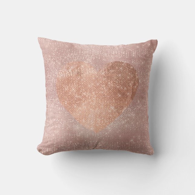 Rosa Rose Gold Pinselstriche Herzsequenz Funkelnd Kissen (Vorderseite)