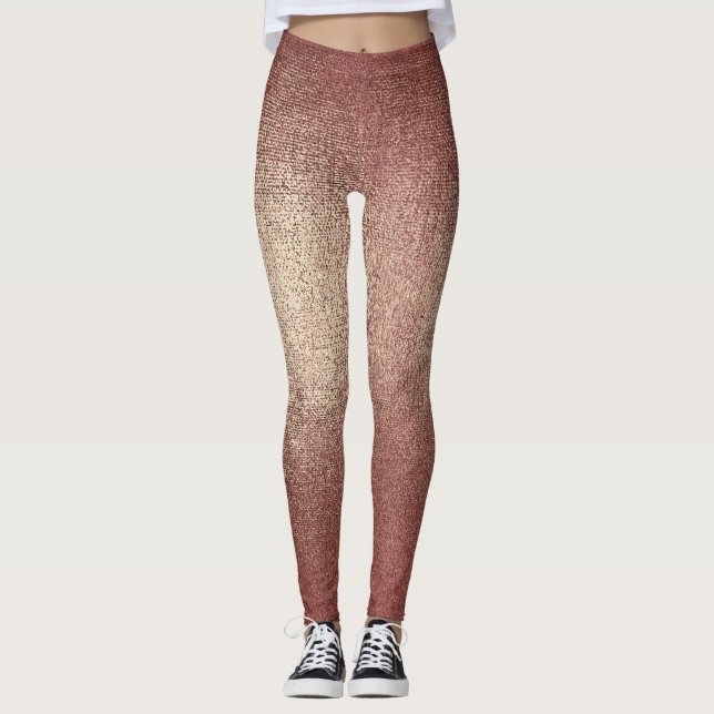 Rosa Rose Gold Powder Glitzer Funkelnd Glam Schwar Leggings (Vorderseite)