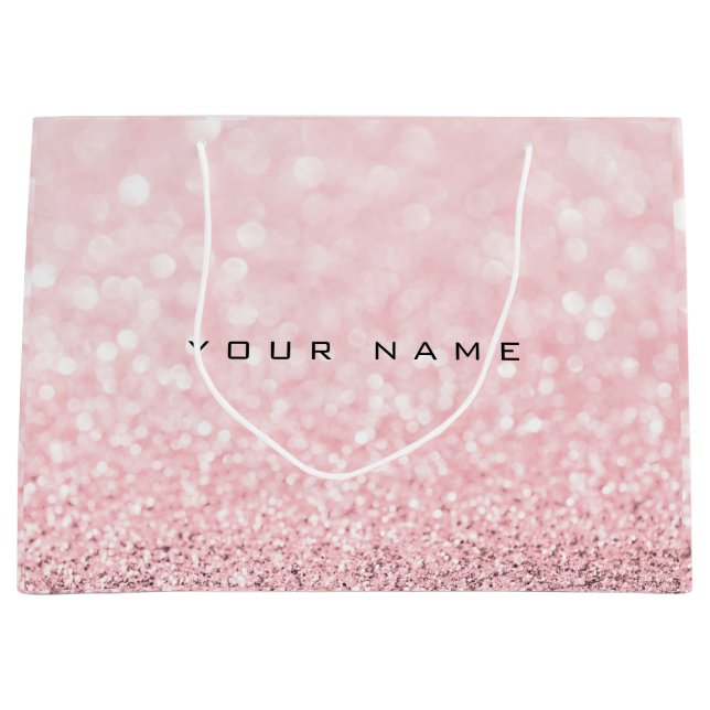 Rosa Rose Gold Powder Glitzer Gaben Name Große Geschenktüte (Vorderseite)