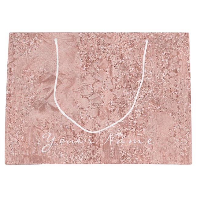 Rosa Rose Gold Powder Glitzer Gefallen Geschenk Br Große Geschenktüte (Vorderseite)