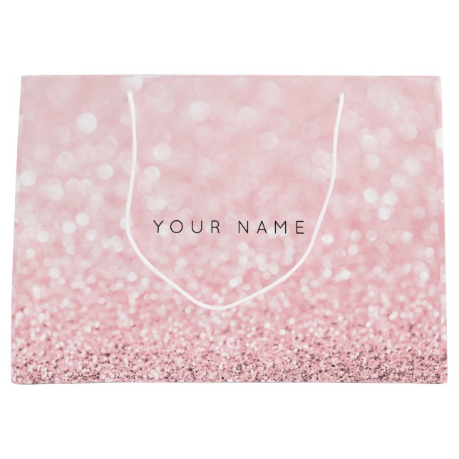 Rosa Rose Gold Powder Glitzer Graue Gabe Große Geschenktüte (Vorderseite)